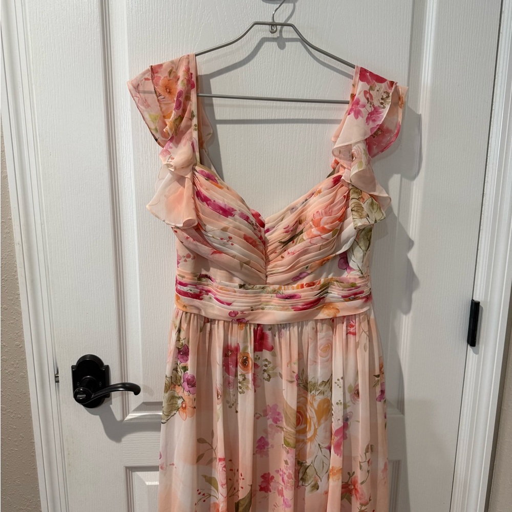 Azazie Anaya Abstract Bouquet Floral Pattern A-Line Maxi Chiffon Dress - Picture 7 of 14
